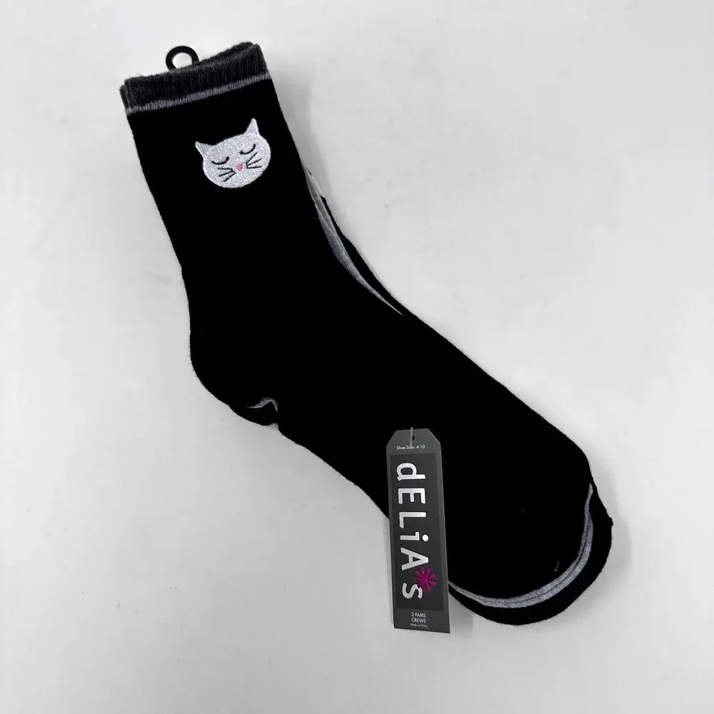Delia's NWT Socks 3-Pack Cat Gray Black Set Fun Casual Comfort‎